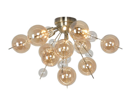 Plafondlamp "explosie" Amber gemaakt van metaal en glas, G9 -versies, plafondlamp voor eetkamer, woonkamer, gang of kantoor, Ø57 cm