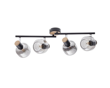 4er spot plafondlamp "fumoso", plafondlamp gemaakt van metaal en rookglas in zwart, met E14 -aansluiting, voor eetkamer, woonkamer, gang of kantoor, 80 x 20 cm