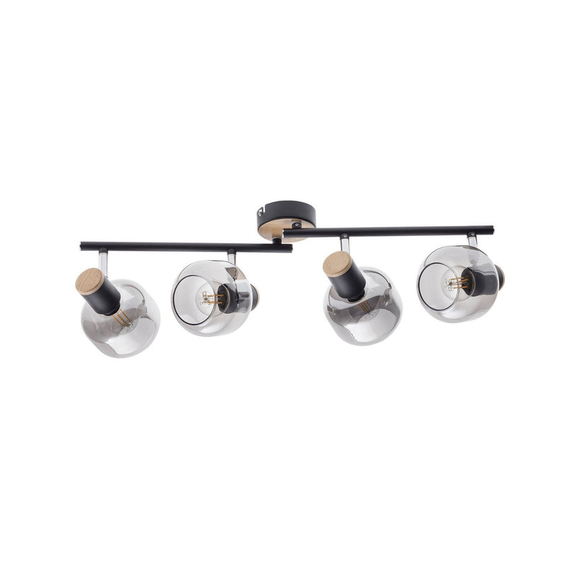 4er spot plafondlamp "fumoso", plafondlamp gemaakt van metaal en rookglas in zwart, met E14 -aansluiting, voor eetkamer, woonkamer, gang of kantoor, 80 x 20 cm