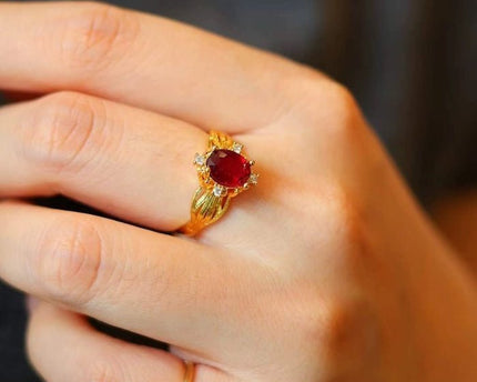 Echte Ruby Solitaire Ring-verstelbaar