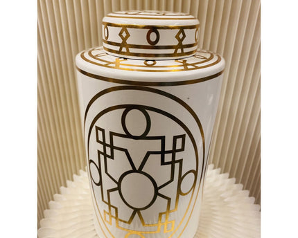 Wit en goud abstracte keramische pot groot formaat