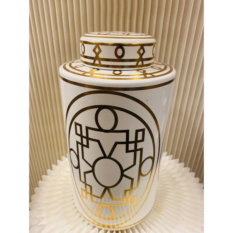 Wit en goud abstracte keramische pot groot formaat