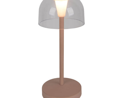 2-ex-ingestelde LED-batterijtafellamp "Gomba" voor buiten en binnen, gemaakt van metaal en plastic in matte amandel, 18,5 cm hoog