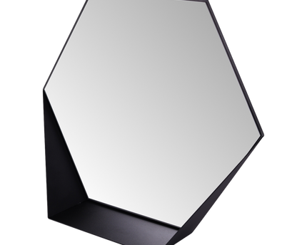 Gorillz Hive Wandspiegel met Plank - Hexagon Spiegel - 60 x 52 cm - Industrieel Zwart