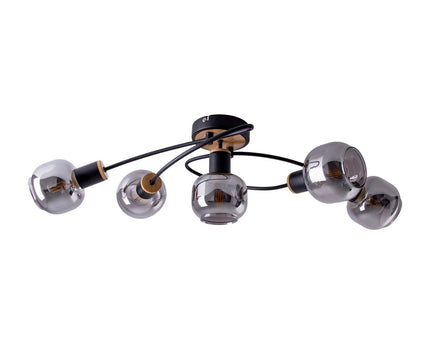 5 plafondlamp "fumoso", metalen plafondlamp en glas in zwart, met E14 -aansluiting, voor eetkamer, woonkamer, hal of kantoor, plafondlamp 65,6 x 25,5 cm