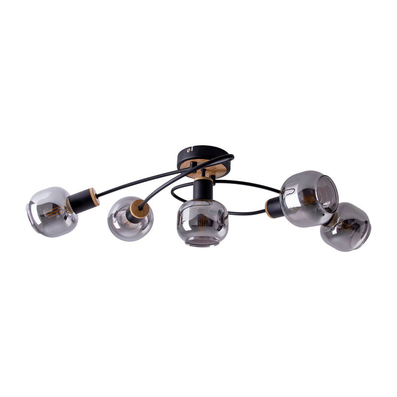 5 plafondlamp "fumoso", metalen plafondlamp en glas in zwart, met E14 -aansluiting, voor eetkamer, woonkamer, hal of kantoor, plafondlamp 65,6 x 25,5 cm