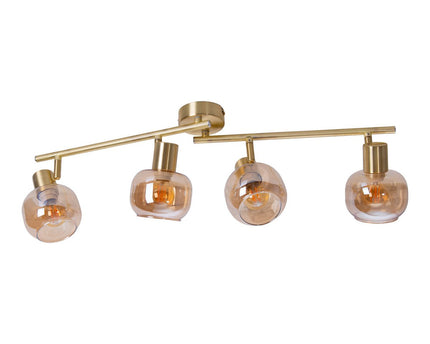 4er spot/plafondlamp "libby", klassieke plafondlamp gemaakt van messing gekleurd metaal en getinte glas in barnsteen, met E14-aansluiting, voor eetkamer, woonkamer, gang of kantoor, 80 cm lang