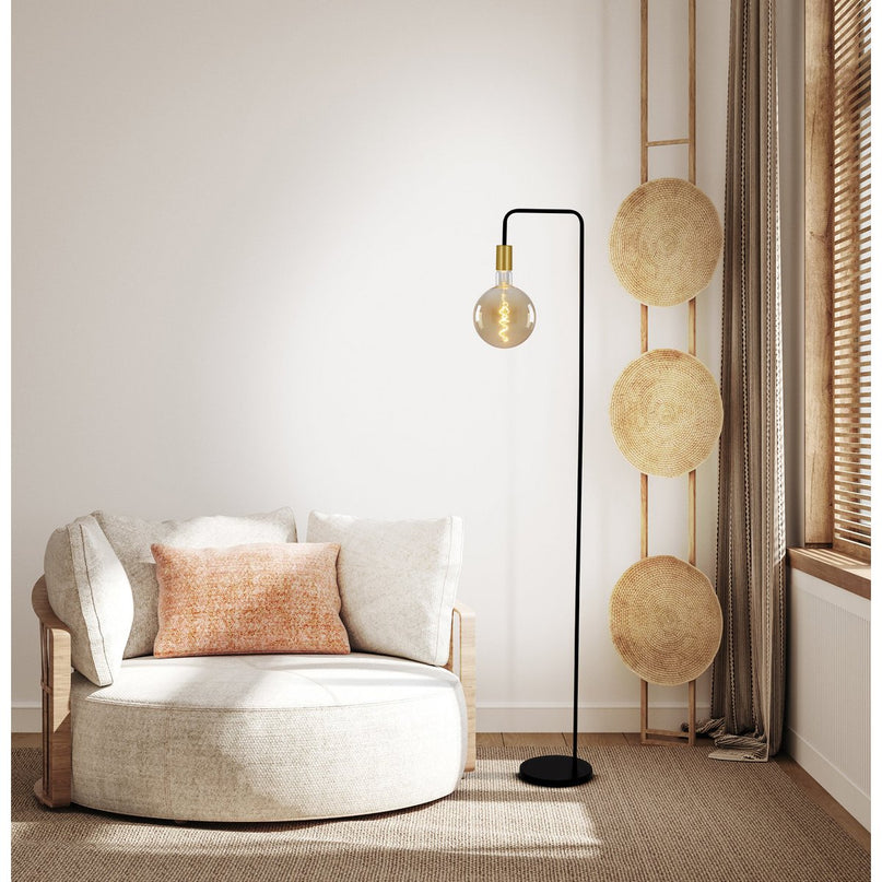 Staande lamp "Modo" gemaakt van metaal in zwarte, versies in goud, E27 -aansluiting, tafellamp voor woonkamer, eetkamer, keuken, gang, gang of kantoor, 150 High