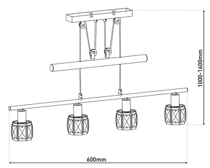 LED balanceerpendellamp "Josefa" E14 kooldraad