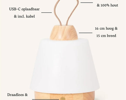 Liv lichtbruine oplaadbare lamp – lederen band, dimbaar, draadloos
