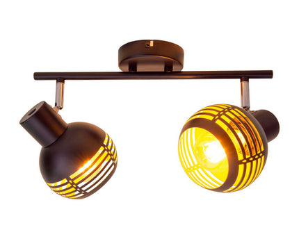 2-zitplaatsen muur en plafondlichtvlek "Casco" gemaakt van metaal in zwart en goud, met E27-aansluiting, 36 x 12 x 15 cm. Stijlvolle verlichting voor woonkamer, eetkamer of keuken.