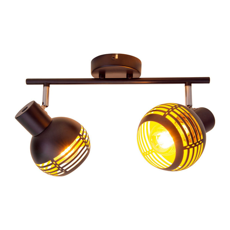 2-zitplaatsen muur en plafondlichtvlek "Casco" gemaakt van metaal in zwart en goud, met E27-aansluiting, 36 x 12 x 15 cm. Stijlvolle verlichting voor woonkamer, eetkamer of keuken.