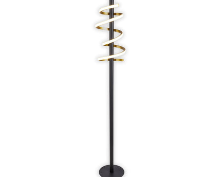 LED staande lamp "Belleza", moderne metalen vloerlamp en plastic in zwart, goud en wit, met stevig ingebouwde LED's, 140 hoog, verlichting voor woonkamer, eetkamer, slaapkamer of kantoor.