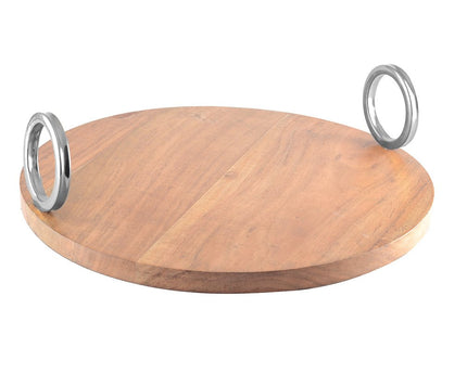 ROND HOUTEN DIENBLAD MET ZILVEREN HANDVAT 38X38X11CM
