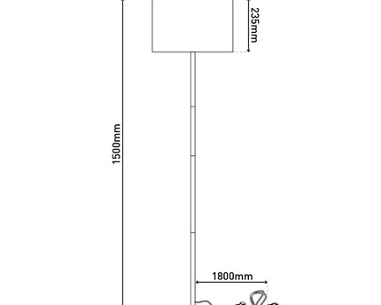 Textiel staande lamp "Tessile", vloerlamp gemaakt van metaal, rubberen boom en stof in zwart en natuur, E27 -aansluiting, 126 cm hoog