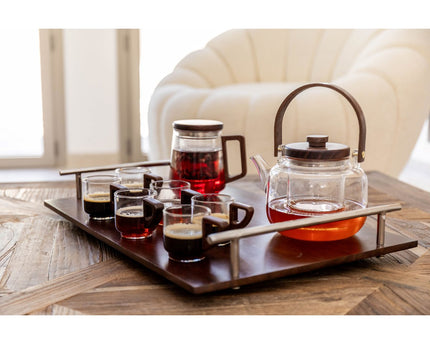 Glazen theepot met houten handgreep 17x14.8x12.5 cm