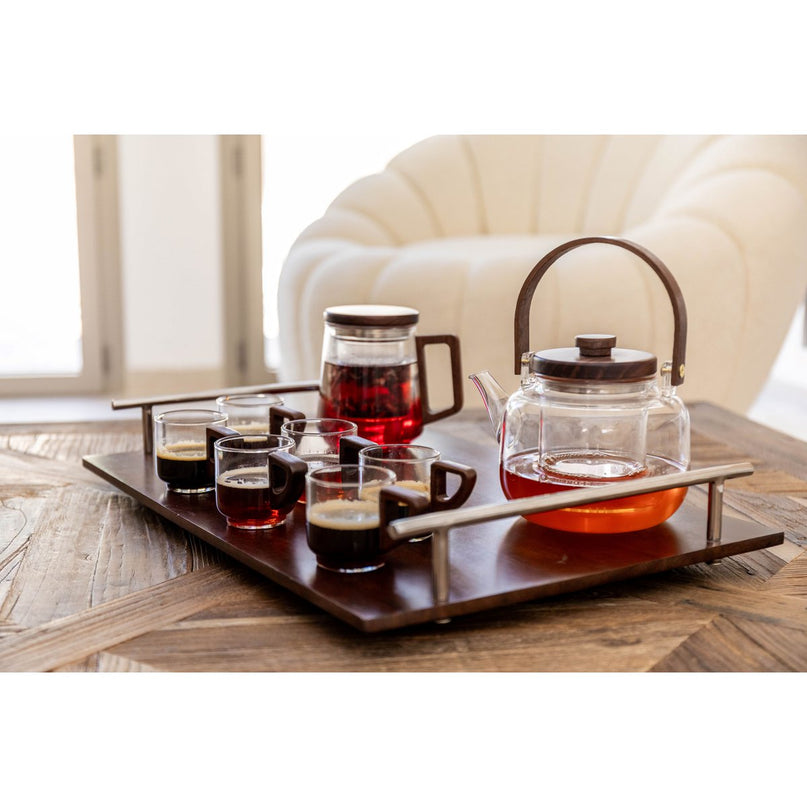 Glazen theepot met houten handgreep 17x14.8x12.5 cm