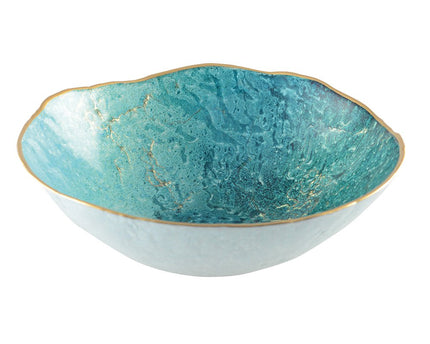 Turquoise Bowl met gouden rand 20 cm