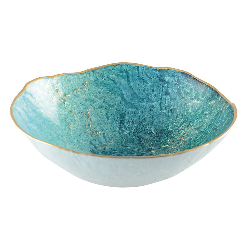 Turquoise Bowl met gouden rand 20 cm