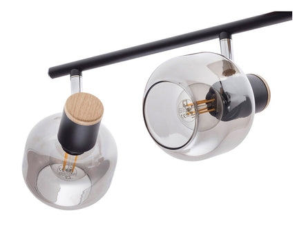 4er spot plafondlamp "fumoso", plafondlamp gemaakt van metaal en rookglas in zwart, met E14 -aansluiting, voor eetkamer, woonkamer, gang of kantoor, 80 x 20 cm
