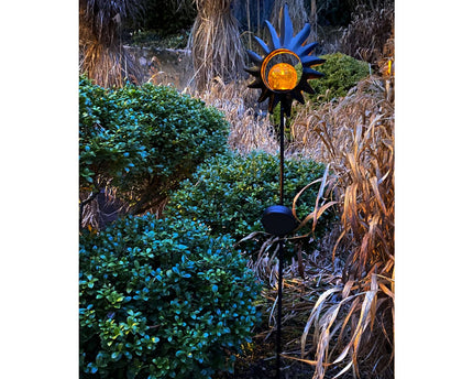 LED Solar Skeer "Sun" 93,5 cm, voor buiten, metaal en glazen aarde spies in het zwart, met geïntegreerde LED