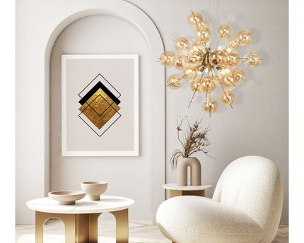 Hanger lamp "explosie" barnsteen gemaakt van metaal en glas, G9 -versies, hangende lamp voor eetkamer, woonkamer, gang of kantoor, hangende lamp ØCA. 65 cm