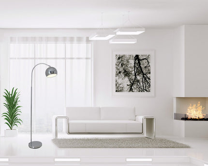 Staande lamp "stijl", retro klassieke vloerlamp met boog gemaakt van chroomkleurig metaal met, E27-aansluiting, 146 cm hoog, ideaal voor eetkamer, woonkamer en kantoor.
