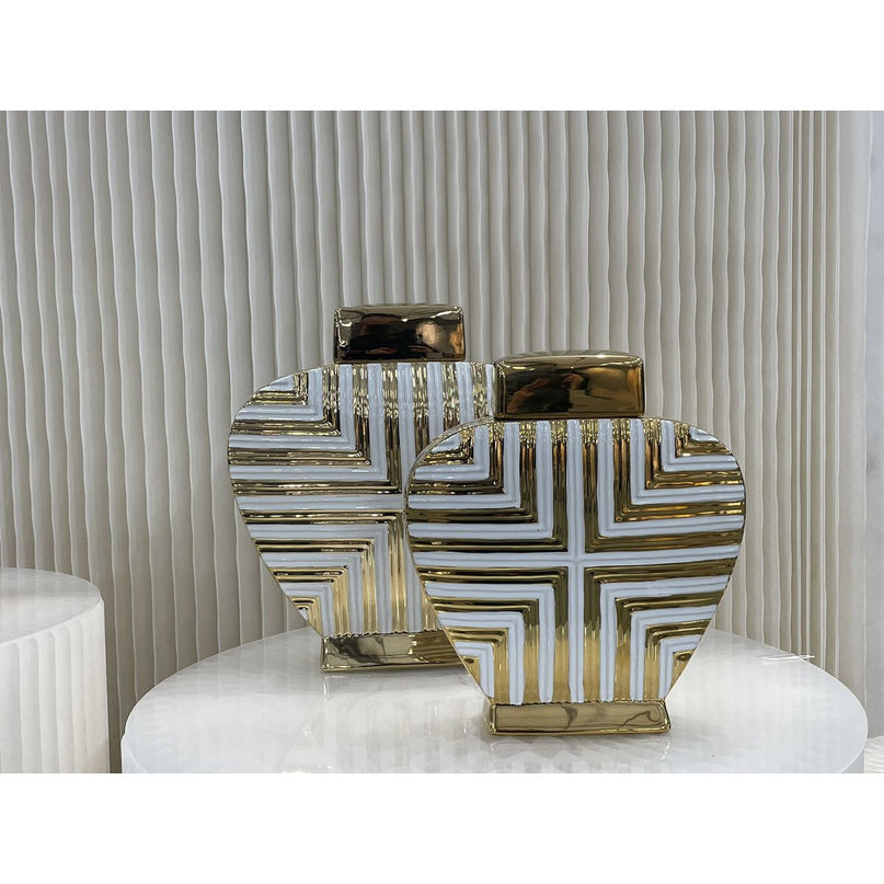 Prachtige goud-witte kunstdecorgeïnspireerde pot klein formaat (uitverkoop - 50% korting van 27,99 tot 13,99 euro)