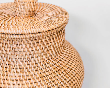 Geweven rotan vaas rond – grote boho decoratieve vaas – vaas hoog en smal – vloervaas handgemaakt van natuurlijke vezels (Ø 30 cm) KIDUNG