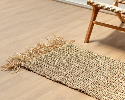 Zeegras vloerkleed met kwastjes 120x60 cm geweven Boho tapijt gemaakt van zeegras BARA