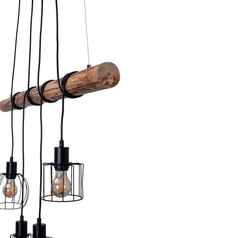 4 hanglamp "Woodland", hanglamp, metaal en hout in zwart en natuurlijke E27 -aansluiting, voor eetkamer, woonkamer, gang of kantoor, 100 cm lang