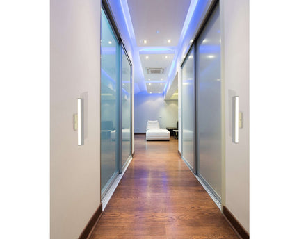 LED -wandlamp "Dubai", moderne wandlamp gemaakt van aluminium en plastic, stevig gebouwd -in LED's, 32 cm lang of hoog. Ideaal voor de verlichting van ingangen, gangen, voor het structureren van grote wandoppervlakken