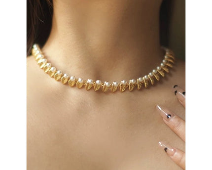Vintage gouden bladeren parelketting