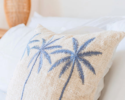 Katoenen kussenhoes Palmboompatroon – Boho geborduurd kussen – Decoratief kussen – Geborduurde kussenhoes 40x40 of 50x50 cm ANARKA