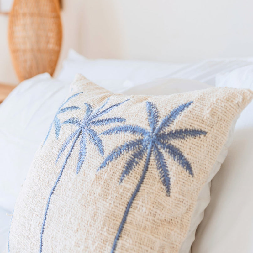 Katoenen kussenhoes Palmboompatroon – Boho geborduurd kussen – Decoratief kussen – Geborduurde kussenhoes 40x40 of 50x50 cm ANARKA
