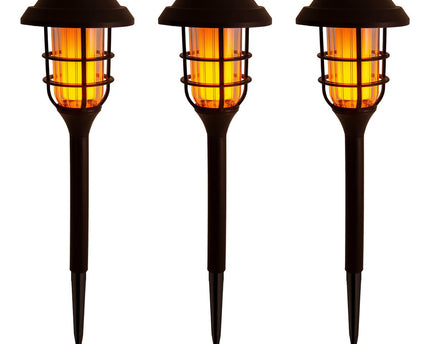 3 Set LED Outdoor Earth Spit 34 cm High, Skeer gemaakt van zwart plastic met geïntegreerde LED, zonnelampje voor buiten