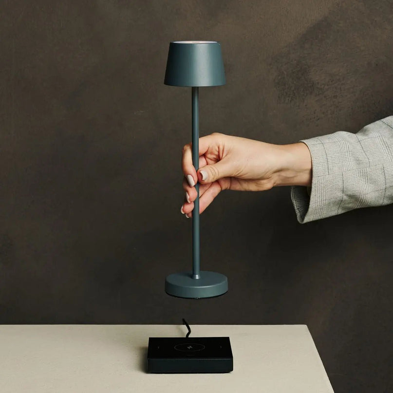 Vondel Mini Stone Gray Oplaadbare en draadloze lamp perfect voor horeca -industrie - draadloos oplaadbaar via laadstation