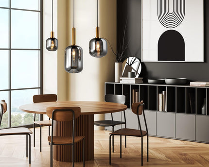 3 hanglamp "fumo", hanglamp gemaakt van metaal en glas in zwart, met E14 -aansluiting, voor eetkamer, woonkamer, gang of kantoor, hangende lamp 82 cm lang