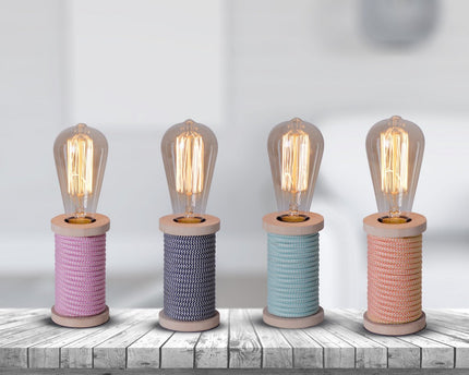 Tafellamp max. 12 cm hoog, decoratieve tafellamp gemaakt van metaal en plastic en textielmateriaal in turquoise wit, E27 -versie, tafellamp voor eetkamer, keuken, kinderkamer, gang