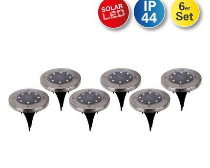 6-set LED LED-zonnebodem-zo-spit "Kian", voor buiten, spiesjes gemaakt van metaal en plastic in staal blanco, met geïntegreerde LED