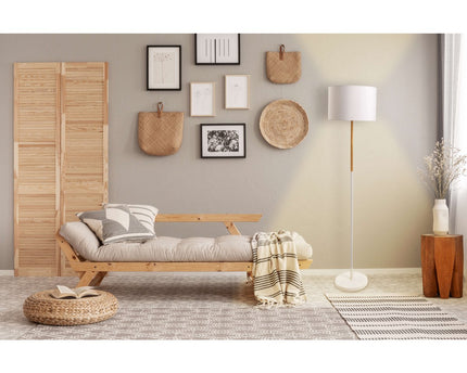 Textiel staande lamp "Tessile", vloerlamp gemaakt van metaal, rubberen boom en stof in wit en natuur, E27 -aansluiting, staande lamp 126 cm hoog