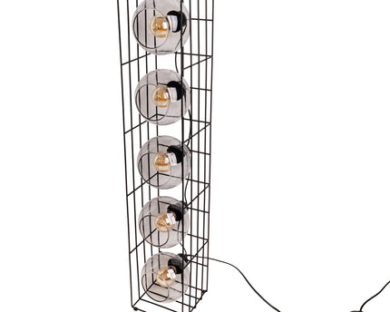 Glasse-stand-lamp "Cesta" vloerlamp gemaakt van zwarte metalen draad en getinte glas, met E27-aansluiting, 95 cm hoog, voor eetkamer, woonkamer, gang of kantoor,