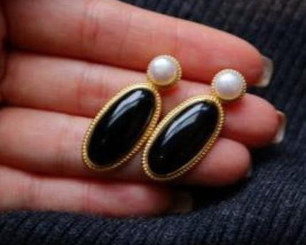 Moderne vintage zwarte onyx oorbellen