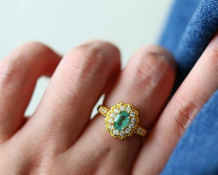 Emerald Gemstone Flower Ring - Real Emerald -verstelbaar