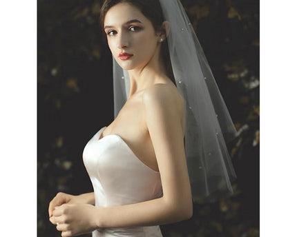 Elegante tweedelige bruidssluier met kleine parels