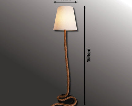 Staande lamp "touw" gemaakt van metaal, plastic, jute en textielmateriaal in de natuur, met E27 -versie, verlichting voor woonkamer, eetkamer of kantoor, 165 cm hoog
