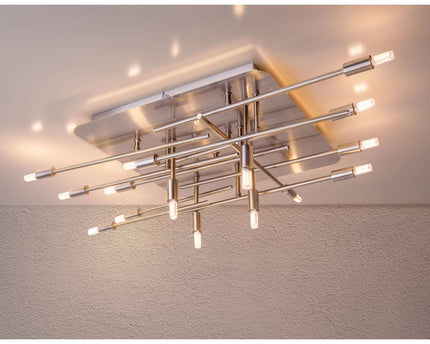LED -plafondlamp "Ancona" met achtergrondverlichting gemaakt van metaal in roestvrijstalen optiek, G9 -versies, lamp voor woonkamer, eetkamer, gang en kantoor, ca. 71 x 70 cm
