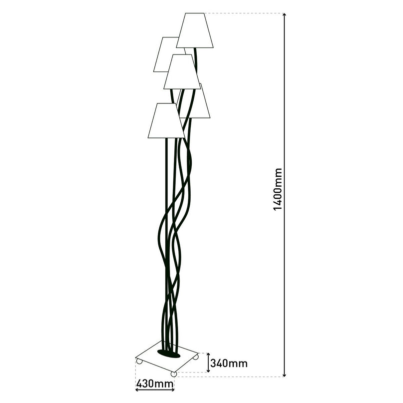Textiel staande lamp 4-flame "boho", vloerlamp in beige/bruin, met E14-aansluiting, voor eetkamer, woonkamer, gang of kantoor, 138 cm hoog