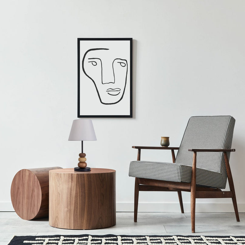 Tafellamp "Elina", ca. 50 cm hoog, gemaakt van metaal in zwart/bruin, tekstbladen in wit, E27