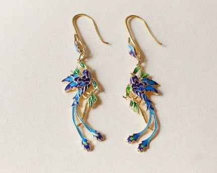 Chinese koninklijke oorbellen-Cloisonné-Phoenix n Flower